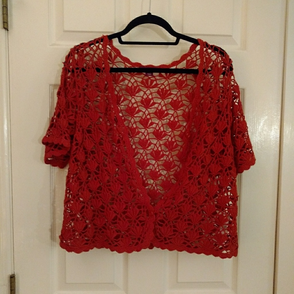 😺SOLD😺 Jessica London's Rust Crochet Shrug 14/16